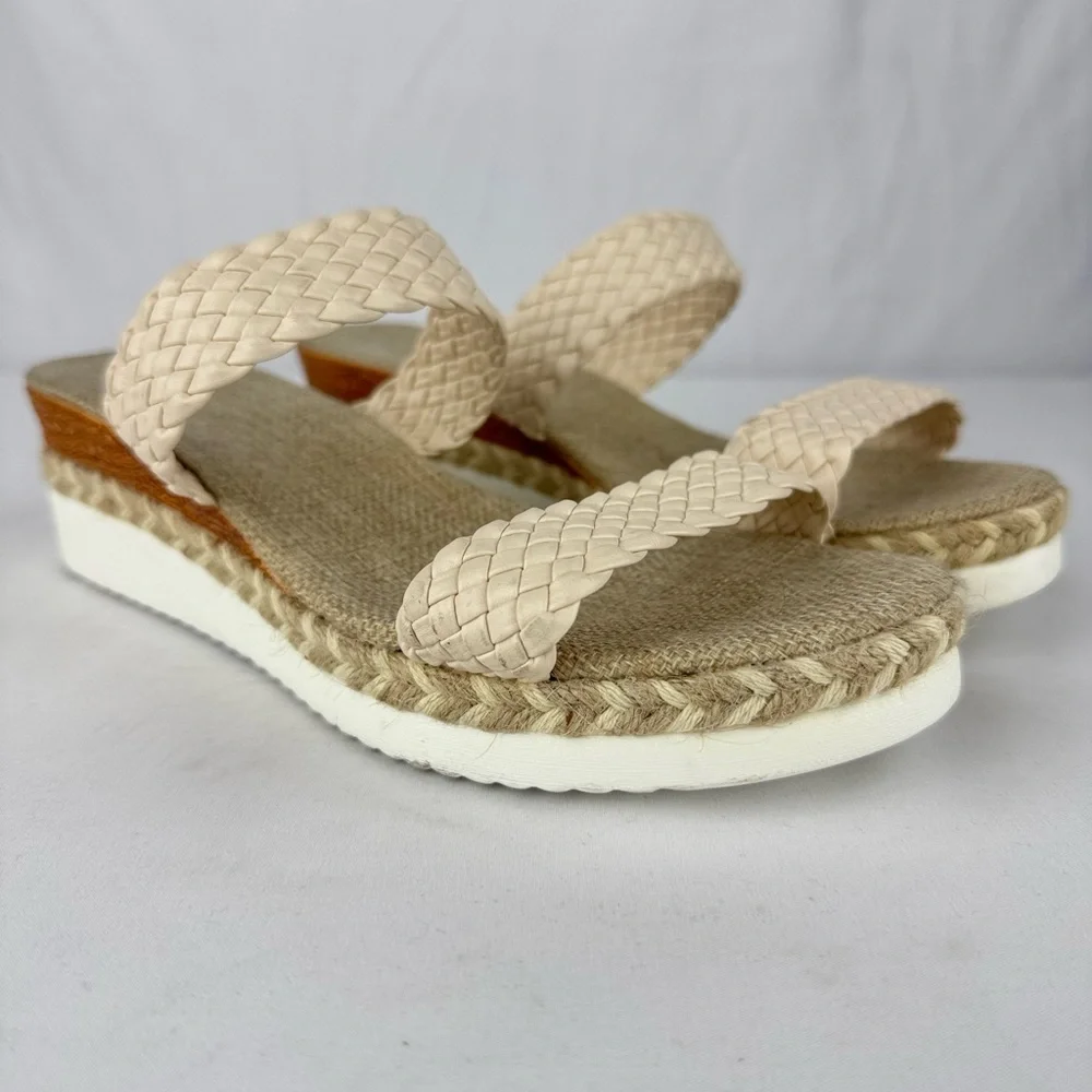 Temu Brand Cream Wedge Espadrille Sandals with Wide Woven Strap